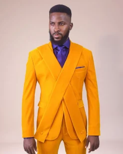 A Mustard yellow “X” one button Notch lapel suit