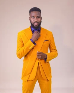 A Mustard yellow “X” one button Notch lapel suit