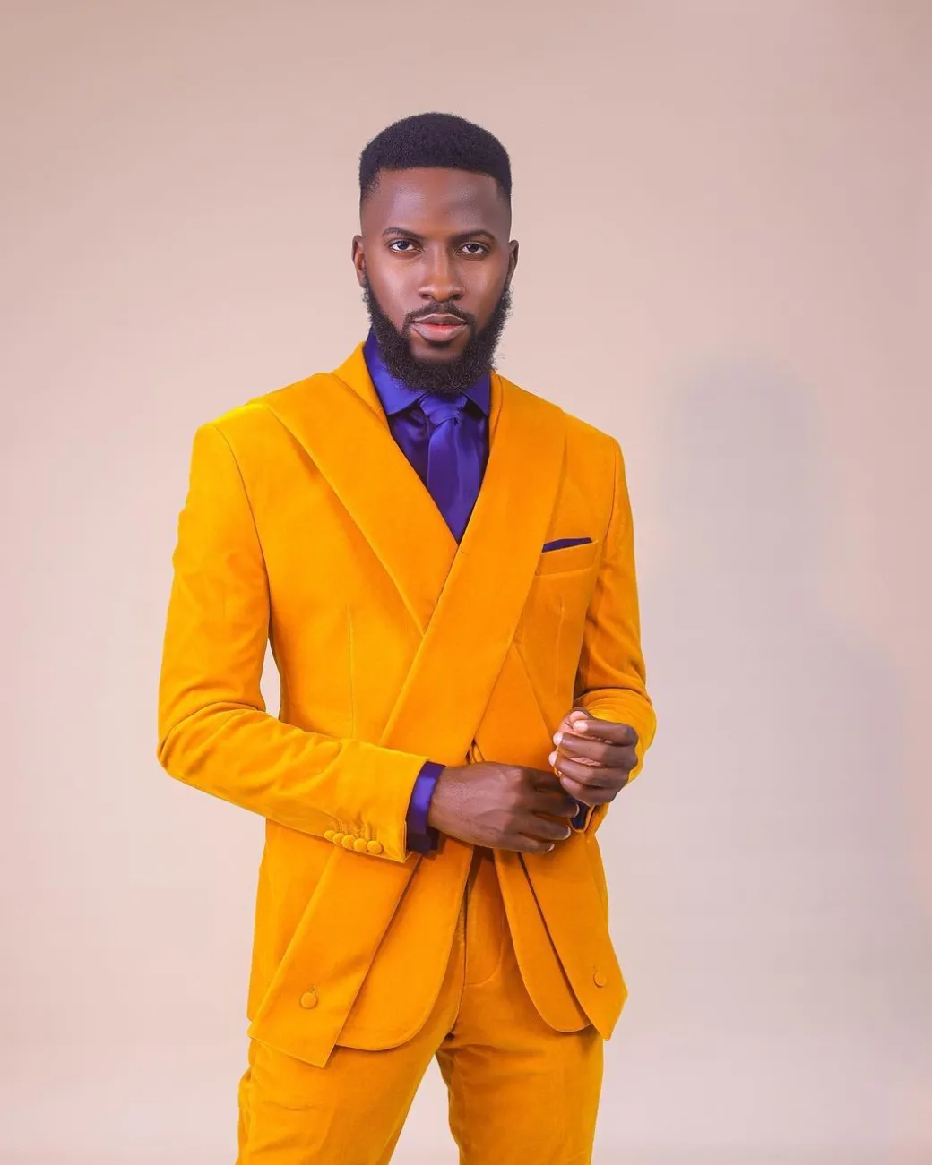 A Mustard yellow “X” one button Notch lapel suit