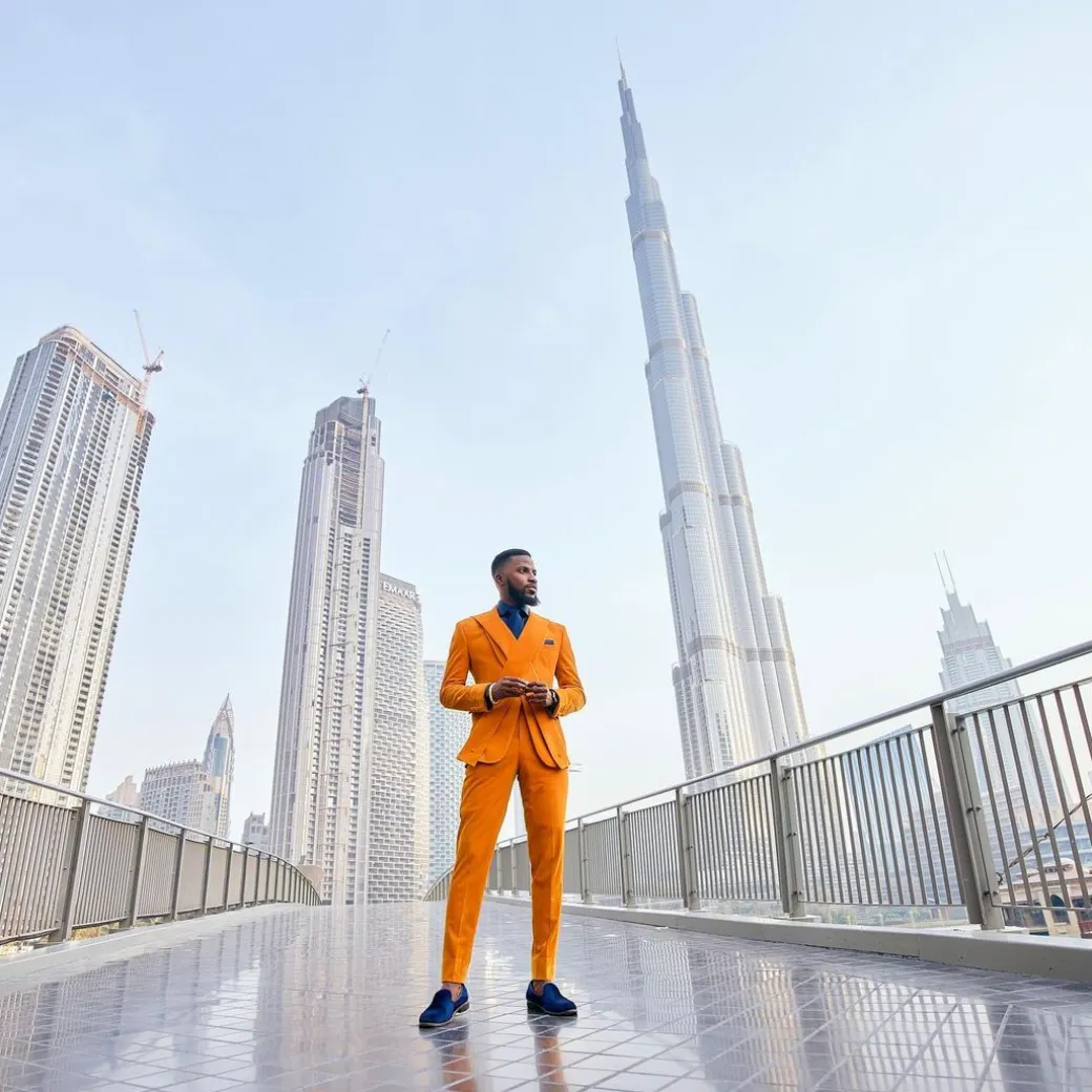 A Mustard yellow “X” one button Notch lapel suit