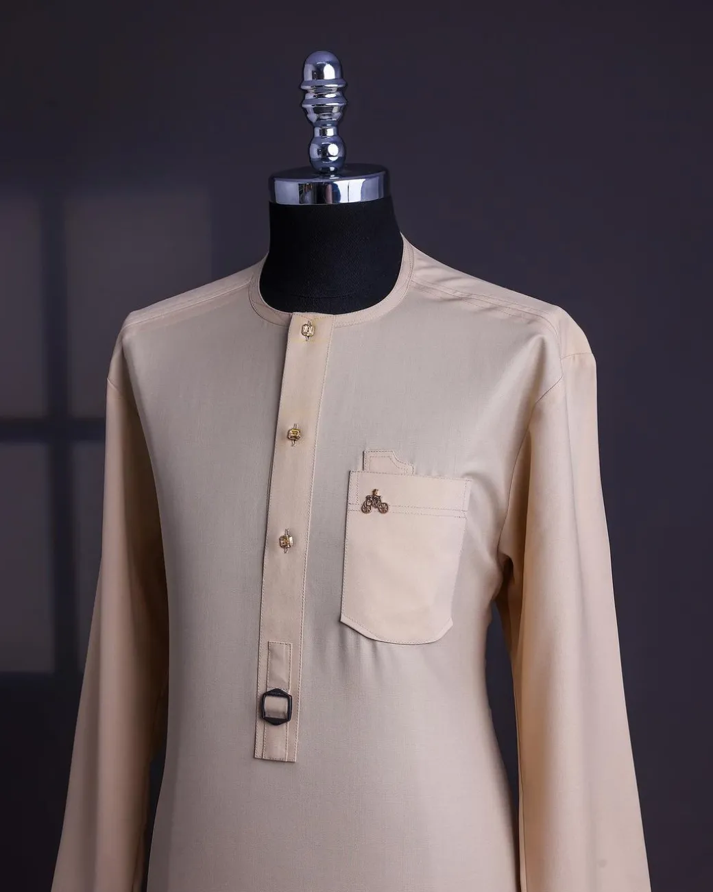 A Navajo Yellow, Front Flap with Gold Swarovski Buttons, and Dark Pewter Metal Buckle Details Traditional African Senator Kaftan Native.