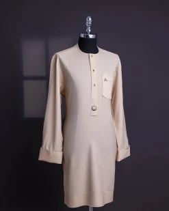 A Navajo Yellow, Front Flap with Gold Swarovski Buttons, and Dark Pewter Metal Buckle Details Traditional African Senator Kaftan Native.