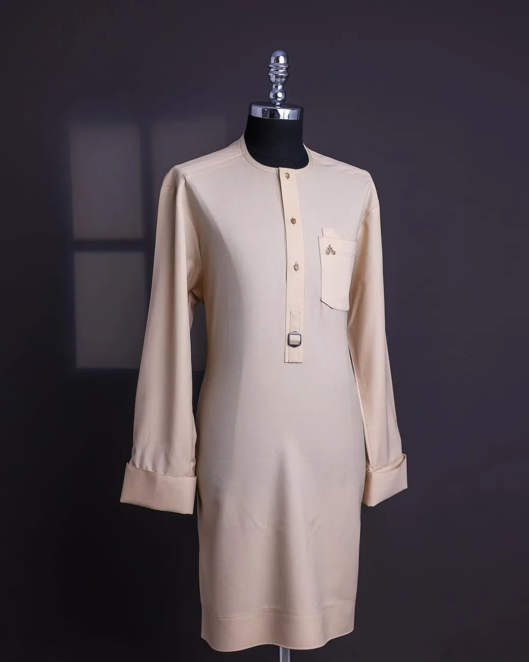 A Navajo Yellow, Front Flap with Gold Swarovski Buttons, and Dark Pewter Metal Buckle Details Traditional African Senator Kaftan Native.