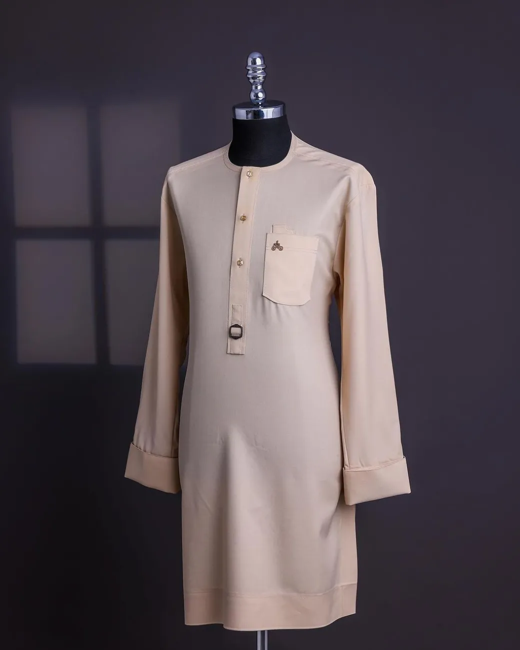 A Navajo Yellow, Front Flap with Gold Swarovski Buttons, and Dark Pewter Metal Buckle Details Traditional African Senator Kaftan Native.