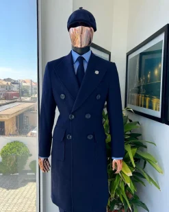 A Navy blue – Jorgecarli Vogue jacket – “Sicilian” peak lapel trench double breasted suit
