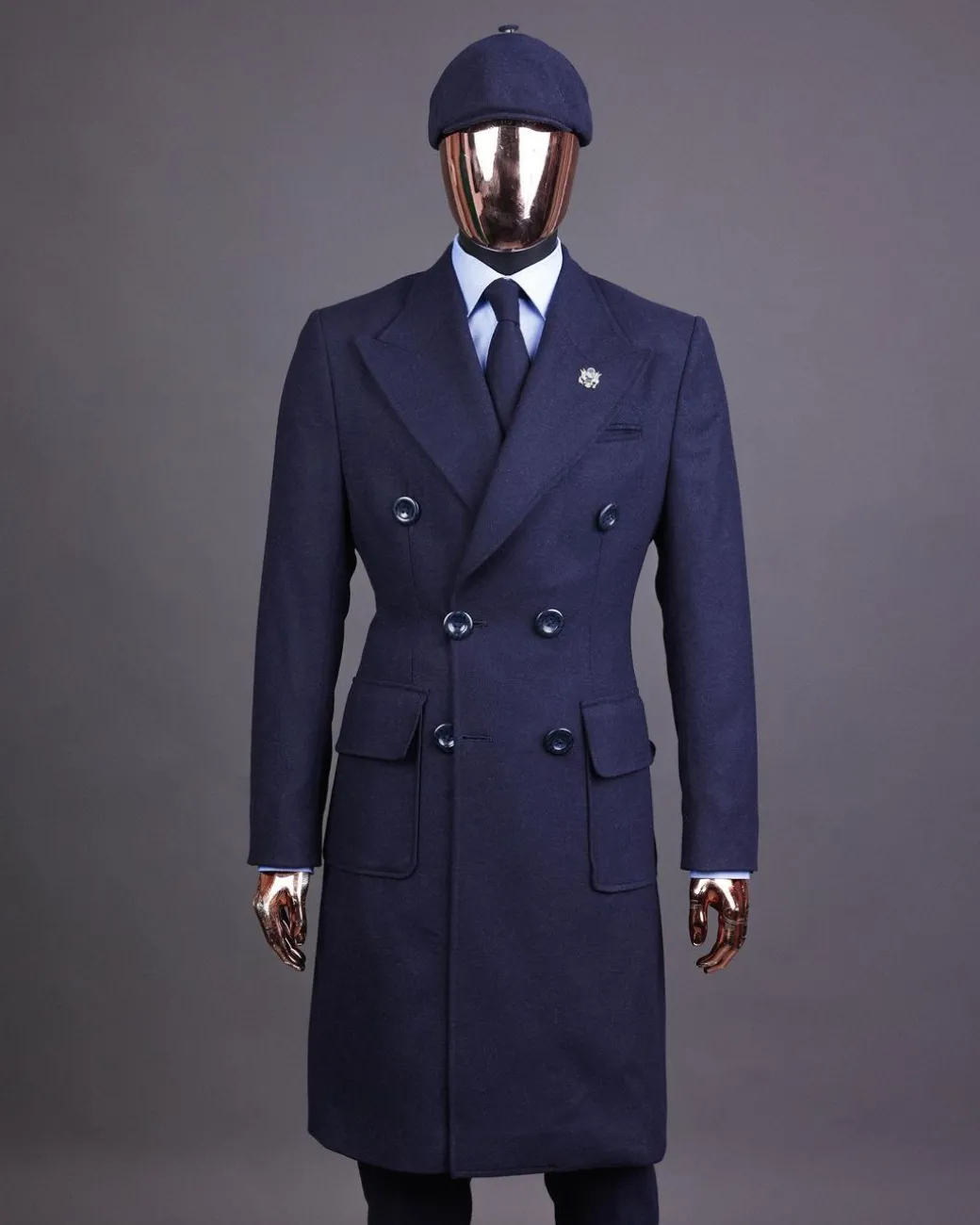 A Navy blue – Jorgecarli Vogue jacket – “Sicilian” peak lapel trench double breasted suit