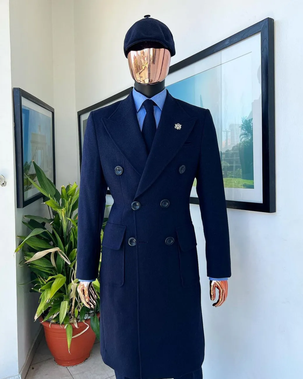 A Navy blue – Jorgecarli Vogue jacket – “Sicilian” peak lapel trench double breasted suit
