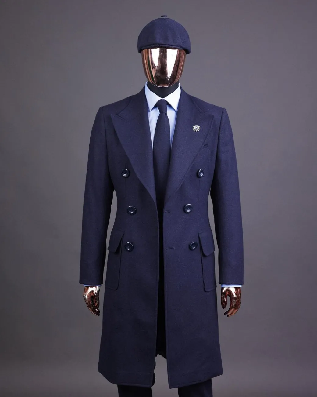 A Navy blue – Jorgecarli Vogue jacket – “Sicilian” peak lapel trench double breasted suit