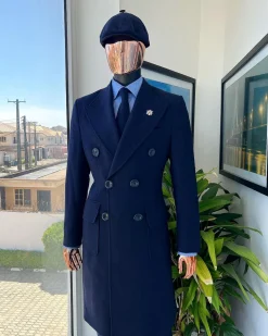 A Navy blue – Jorgecarli Vogue jacket – “Sicilian” peak lapel trench double breasted suit