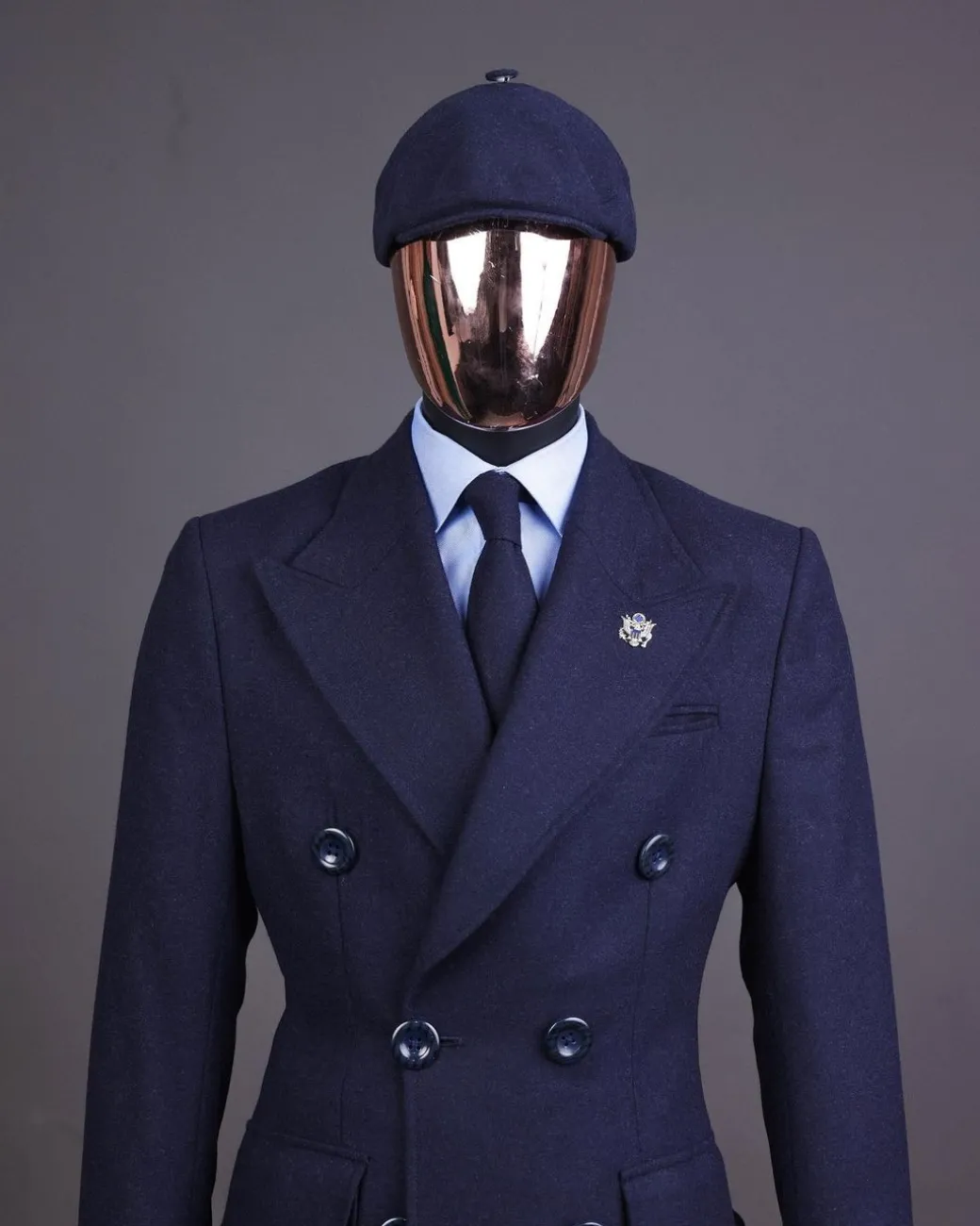 A Navy blue – Jorgecarli Vogue jacket – “Sicilian” peak lapel trench double breasted suit
