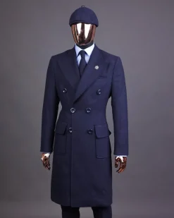 A Navy blue – Jorgecarli Vogue jacket – “Sicilian” peak lapel trench double breasted suit