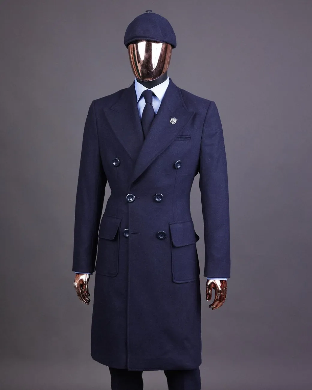 A Navy blue – Jorgecarli Vogue jacket – “Sicilian” peak lapel trench double breasted suit