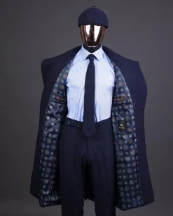 A Navy blue – Jorgecarli Vogue jacket – “Sicilian” peak lapel trench double breasted suit