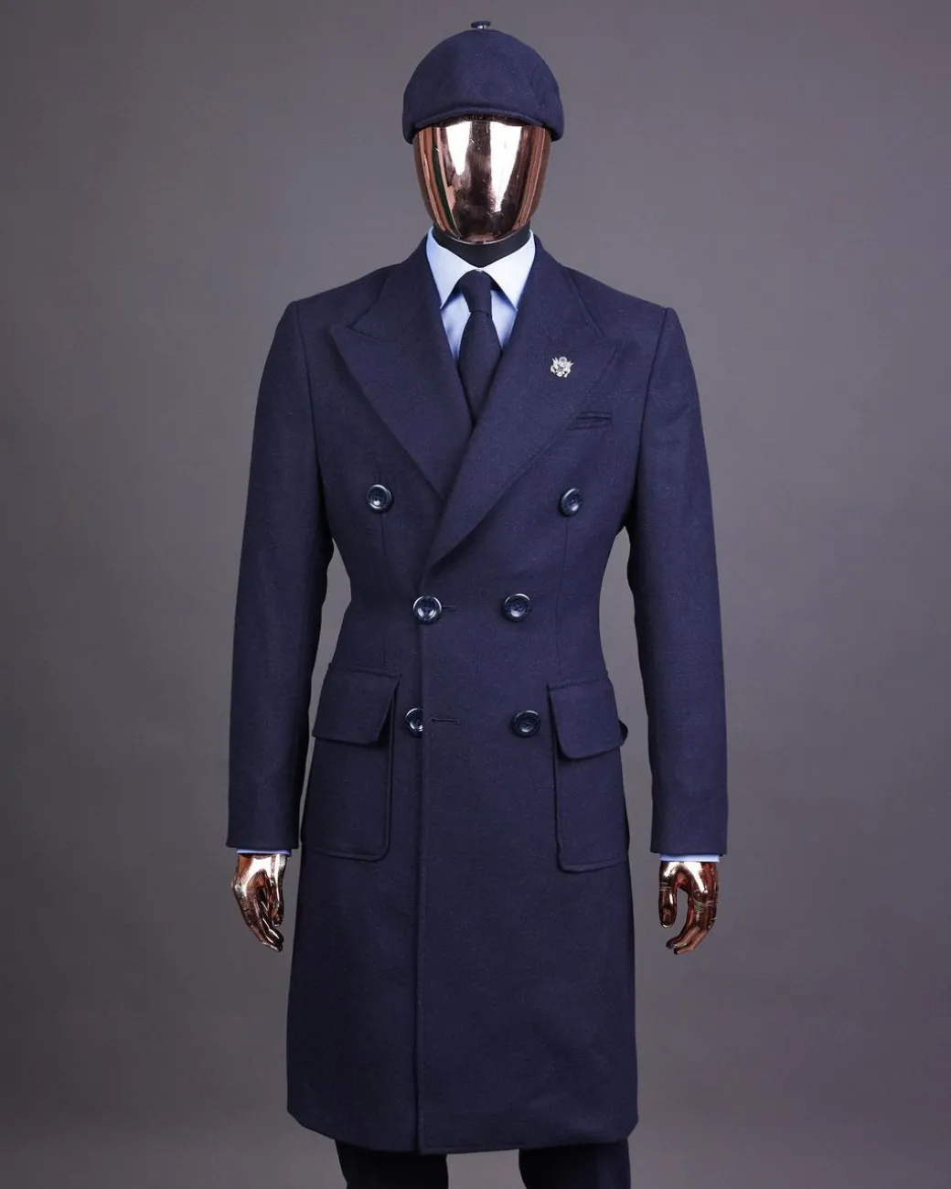A Navy blue – Jorgecarli Vogue jacket – “Sicilian” peak lapel trench double breasted suit