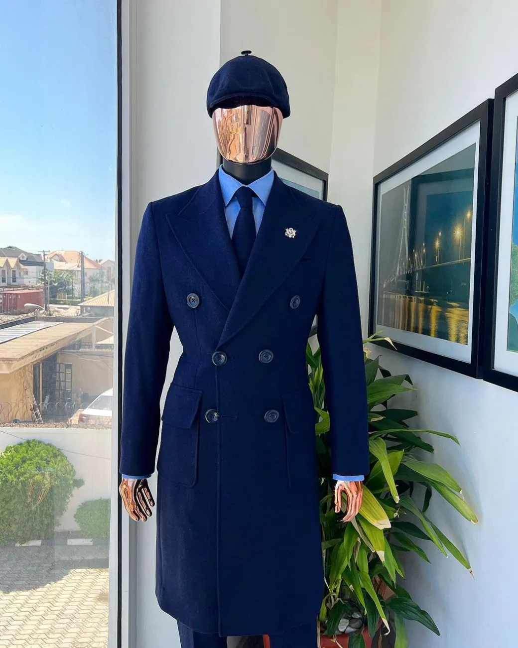 A Navy blue – Jorgecarli Vogue jacket – “Sicilian” peak lapel trench double breasted suit
