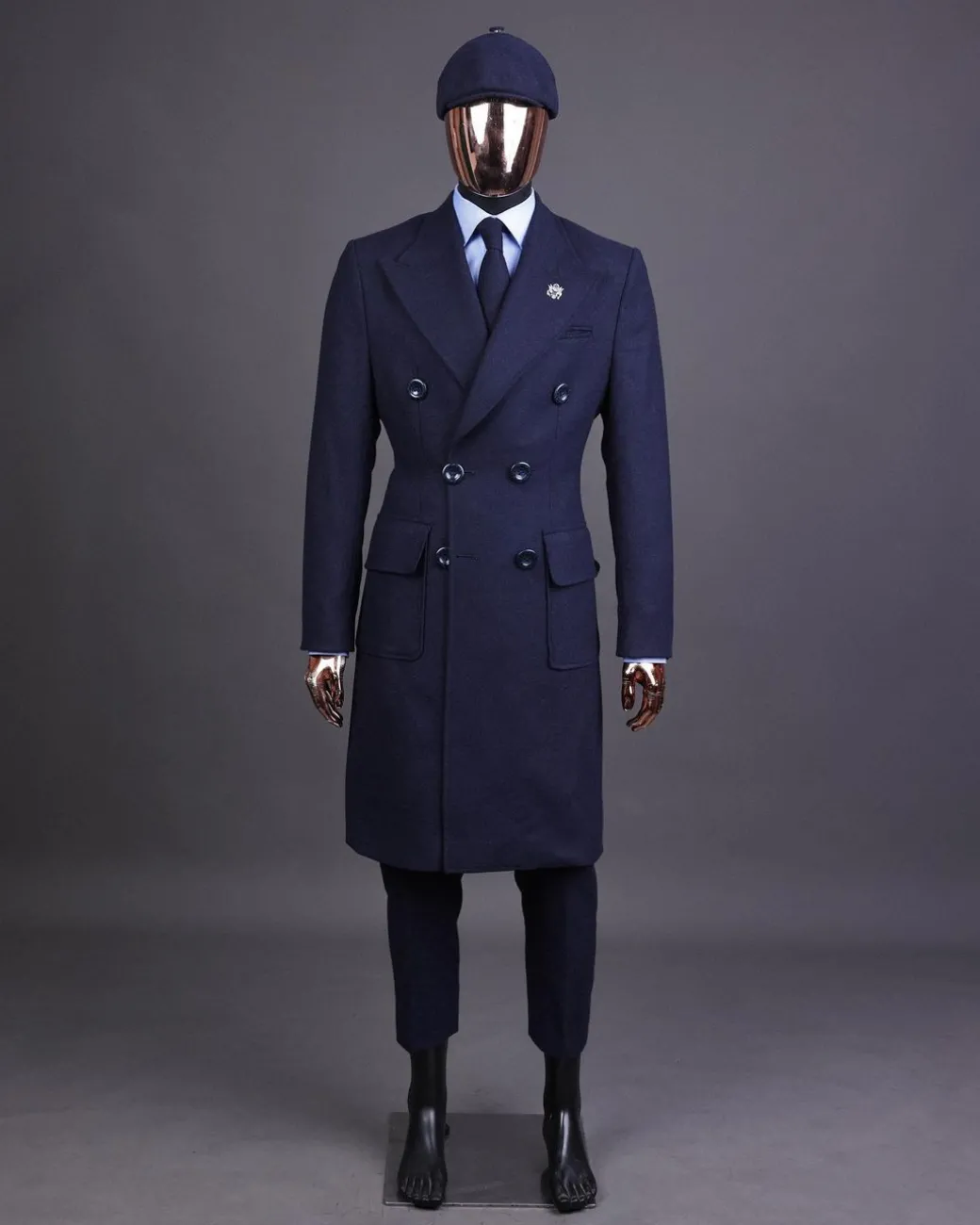 A Navy blue – Jorgecarli Vogue jacket – “Sicilian” peak lapel trench double breasted suit