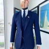 A navy blue – layered square patterned – Jorgecarli super 140’s- “Board Room” notch lapel suit