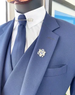 A navy blue – layered square patterned – Jorgecarli super 140’s- “Board Room” notch lapel suit