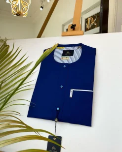 A Navy Blue African kaftan with clear view pearl Swarovski button