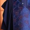 A Navy Blue, AI connected iron-man maze embrodery details agbada