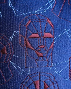 A Navy Blue, AI connected iron-man maze embrodery details agbada