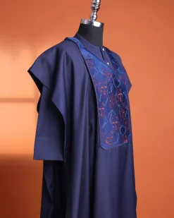 A Navy Blue, AI connected iron-man maze embrodery details agbada