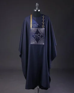 A Navy Blue, Ajala The Traveler Metallic Wire Embroidery Details Agbada