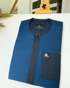 A Navy blue and blue flap African kaftan with matching patch pocket and Sokoto