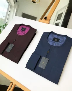 A Navy Blue and Burgundy Front Flap detailing Kaftan