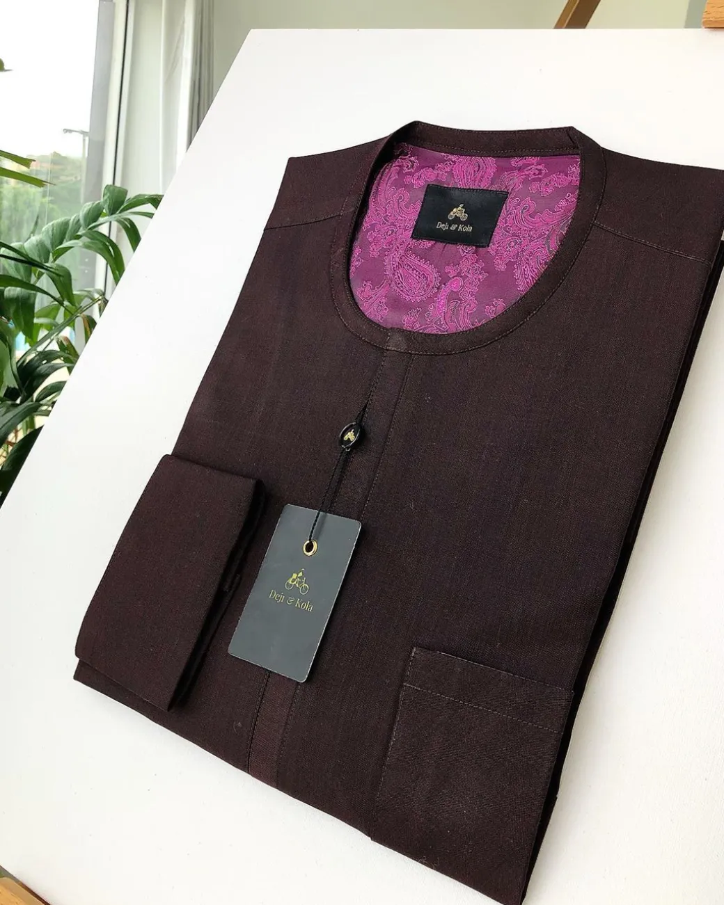 A Navy Blue and Burgundy Front Flap detailing Kaftan