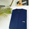 A Navy blue and red pinstripe African kaftan with an adjacent lane design and Sokoto