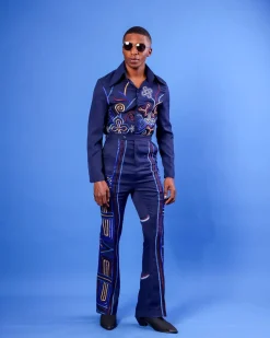 A Navy Blue, “Anikulapo” Arewa Embroidery Top And Pant African Native.