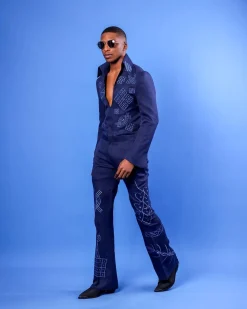A Navy Blue, “Anikulapo” Arewa Embroidery Jumpsuit African Native.
