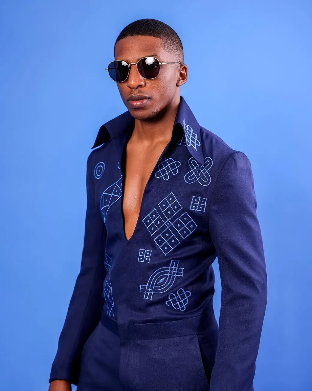 A Navy Blue, “Anikulapo” Arewa Embroidery Jumpsuit African Native.