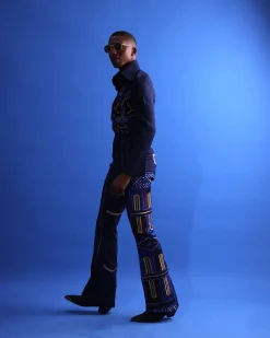 A Navy Blue, “Anikulapo” Arewa Embroidery Top And Pant African Native.