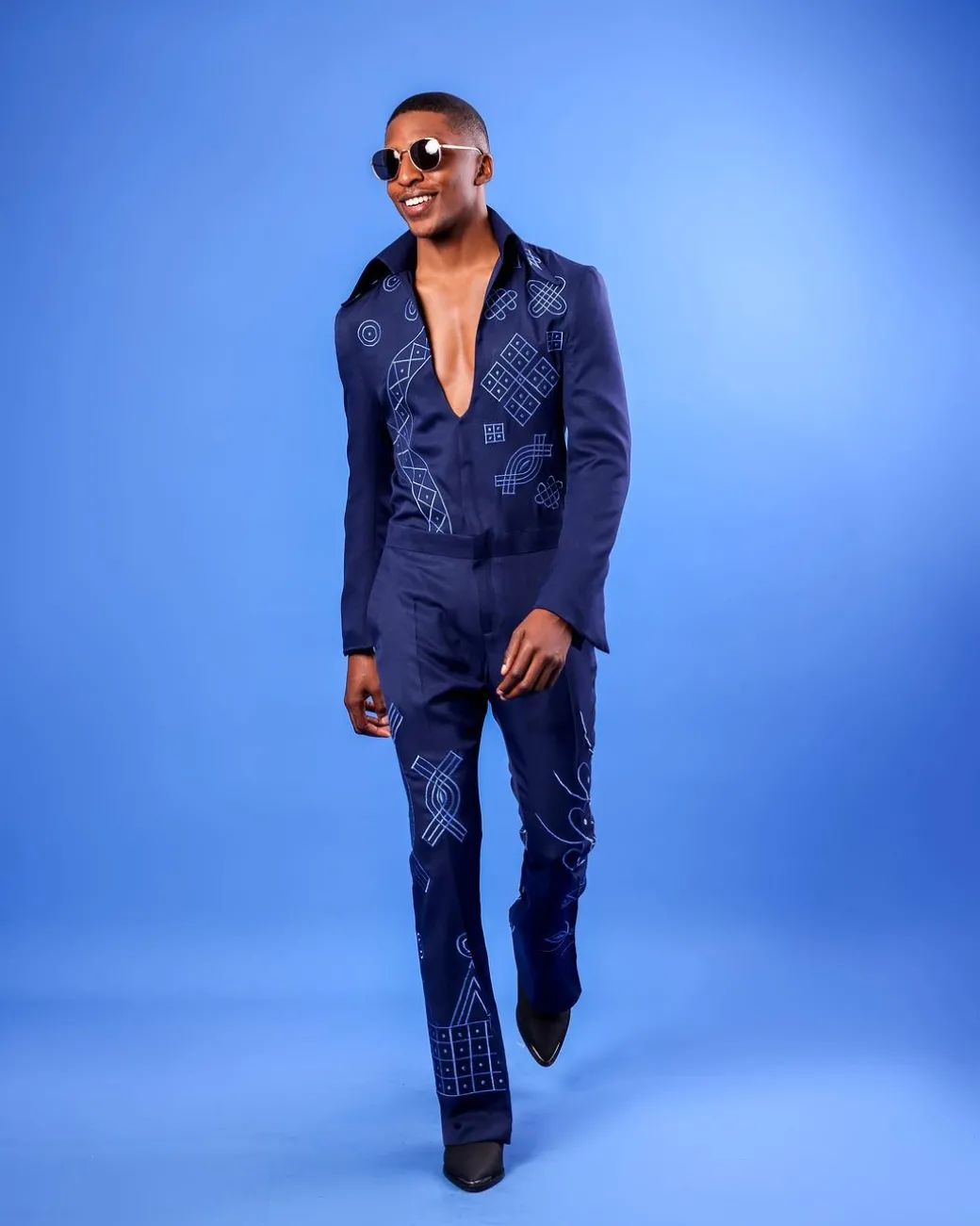 A Navy Blue, “Anikulapo” Arewa Embroidery Jumpsuit African Native.