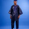 A Navy blue “Arewa” embroidery details, 3/4-sleeve African senator Kaftan native
