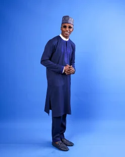 A Navy Blue, Arewa Embroidery Details Long Sleeve African Senator Kaftan Native