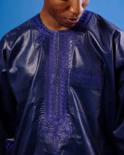 A Navy blue “Arewa” embroidery details, 3/4-sleeve African senator Kaftan native