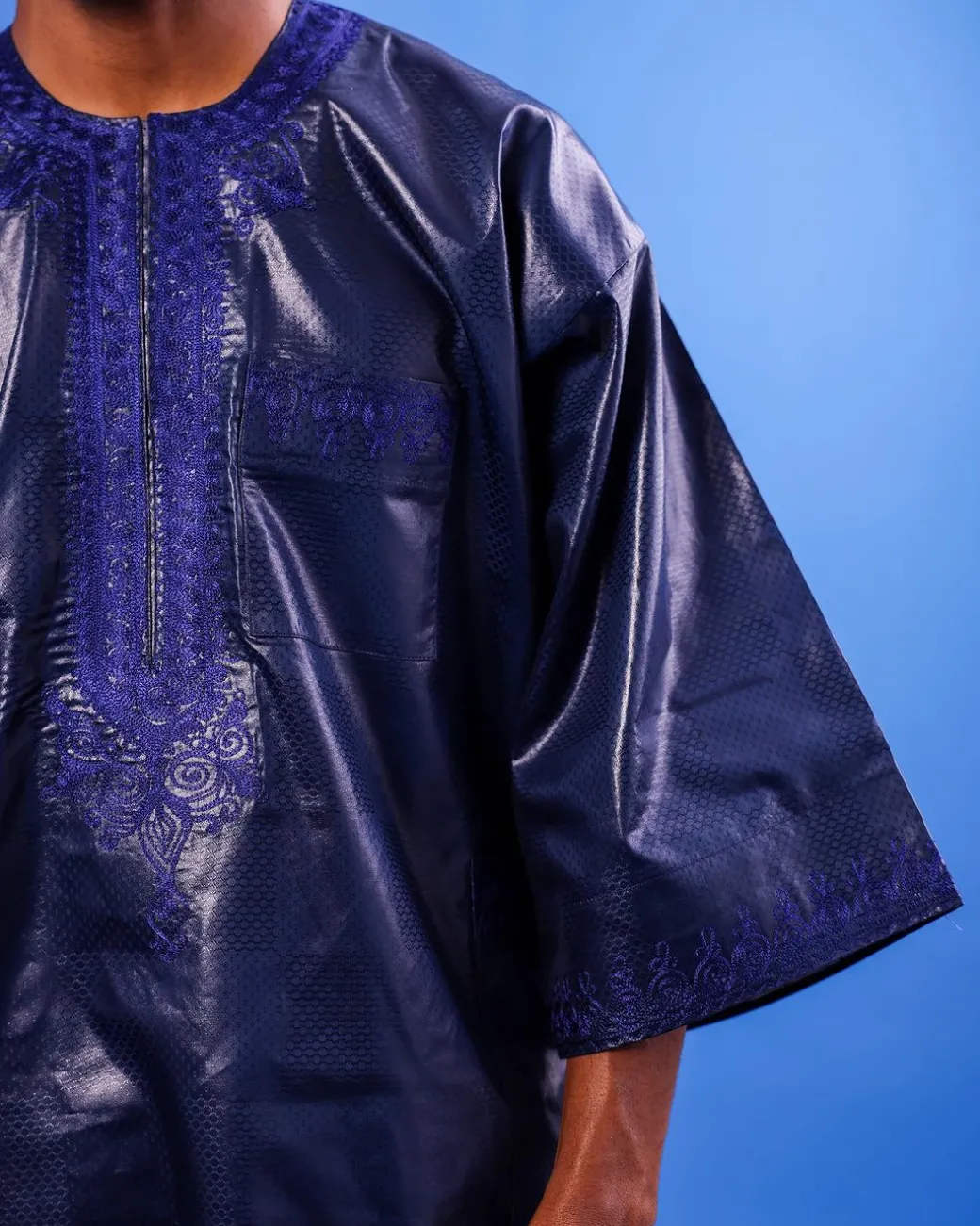 A Navy blue “Arewa” embroidery details, 3/4-sleeve African senator Kaftan native