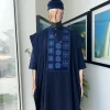 A navy blue, Arewa interwoven pattern embroidery details agbada, 3/4 sleeve kaftan & sokoto