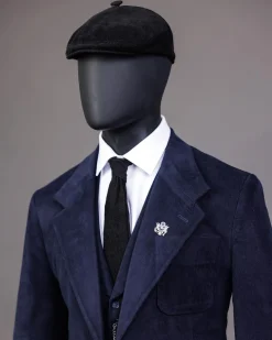 A Navy Blue Corduroy, notch lapel, patch pocket 2 button suit