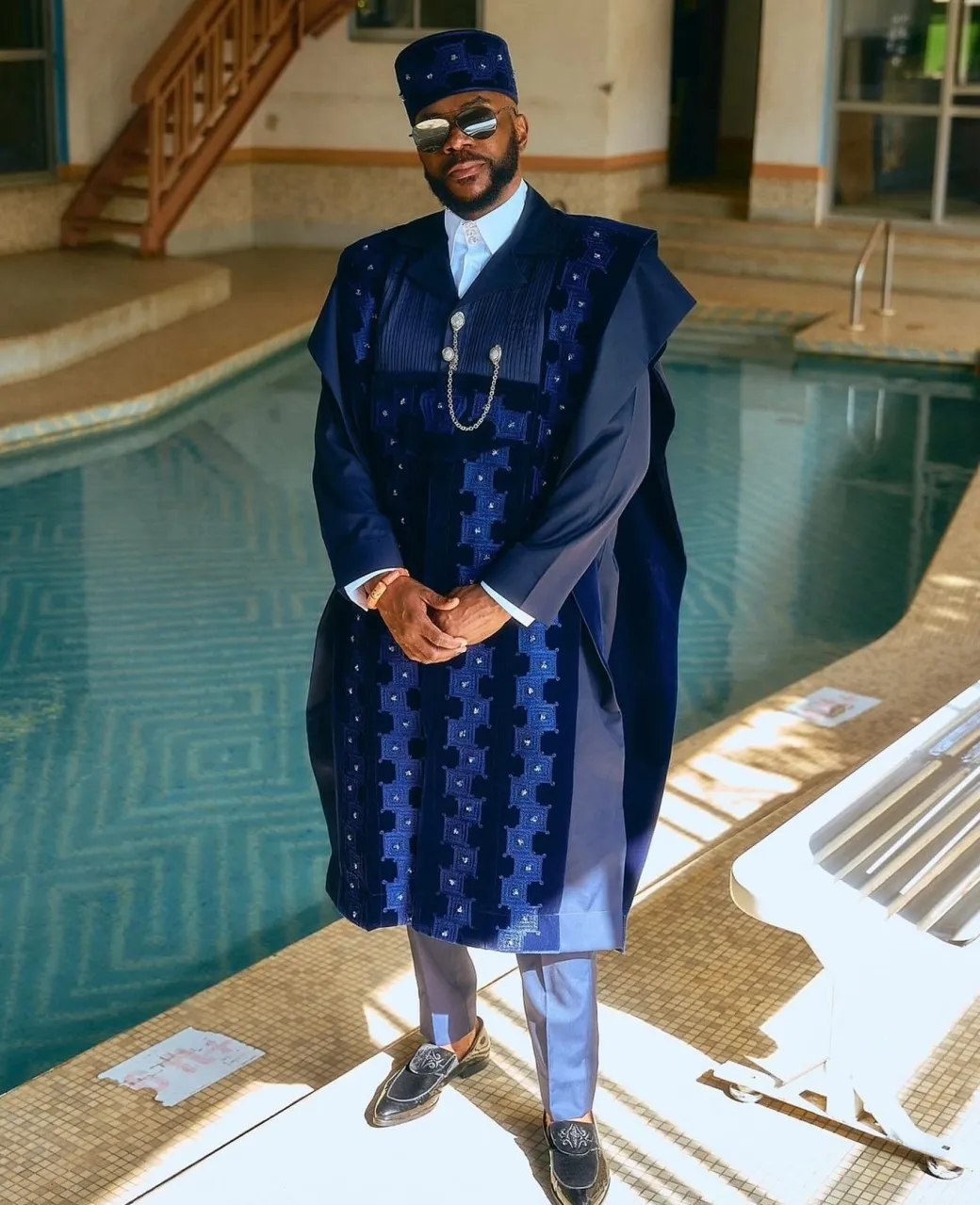 A Navy Blue, Deltagbada Flapper Embroidery Details Agbada