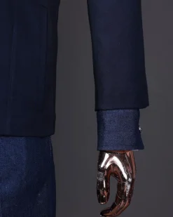 A Navy blue denim & jacquard mix notch lapel jacket
