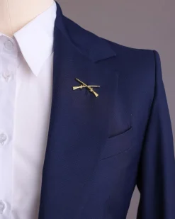 A Navy Blue, dotted pattern, nobility wool blend, business-wide notch lapel suit