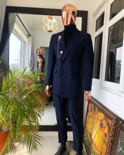 A Navy Blue Double Breasted corporate Peak lapel suit