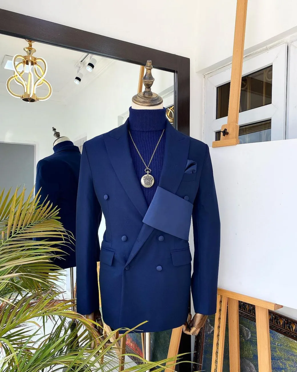 A Navy Blue Extra-fine jorgecarli Merino Sheep wool super 140’s Fabric “Oranmiyan” double breasted suit