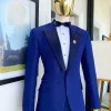 A Navy Blue Floral Peak Lapel, One Button Jacquard Tuxedo Suit