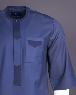 A Navy Blue, Front Flap, 3/4 Sleeve African Senator Kaftan Native.