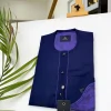 A Navy blue front flap with a clear view of the Swarovski and purple paisley African kaftan